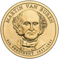 8-й президент США. Мартин Ван Бюрен.  Монетный двор P. 1 доллар, 2008 год, США. 8-й президент США. Мартин Ван Бюрен.  Монетный двор P. 1 доллар, 2008 год, США.