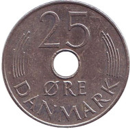 Монета 25 эре. 1973 год, Дания. Монета 25 эре. 1973 год, Дания.