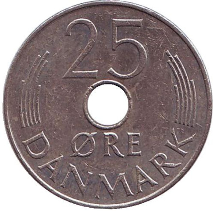 Монета 25 эре. 1973 год, Дания. S;B