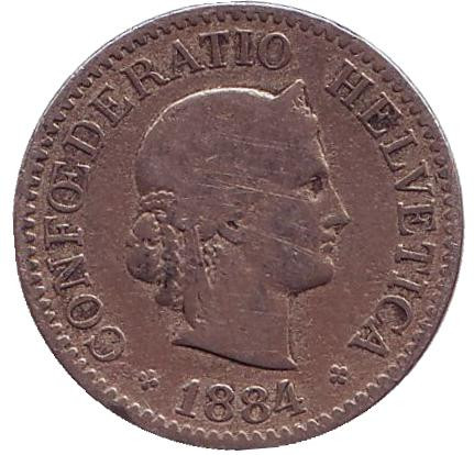 Монета 10 раппенов. 1884 год, Швейцария.