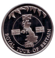 Монета 50 пенсов. 2002 год. Фолклендские острова. Королевский тур по Британии. Монета 50 пенсов. 2002 год. Фолклендские острова. Королевский тур по Британии.