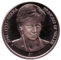 Принцесса Диана. Монета 1 доллар. 2007 год, Британские Виргинские острова.