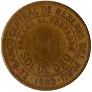 Монета 1 соль. 1943 год, Перу. Монета 1 соль. 1943 год, Перу.