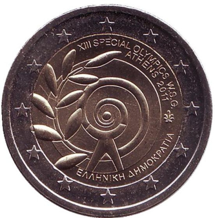 Монета 2 евро, 2011 год, Греция. Всемирные Специальные Олимпийские игры.