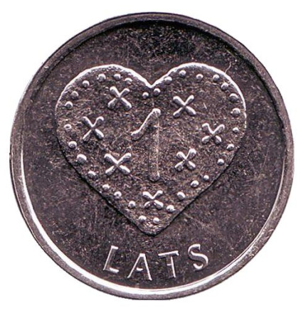 Монета 1 лат, 2011 год, Латвия. Пряничное сердце к Рождеству.