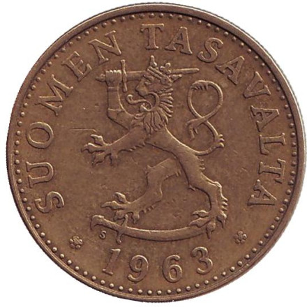 Монета 50 пенни. 1963 год, Финляндия.