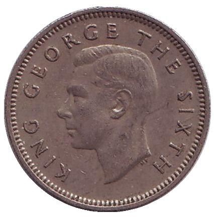 Монета 6 пенсов. 1952 год, Новая Зеландия. Гуйя. Монета 6 пенсов. 1952 год, Новая Зеландия. Гуйя.