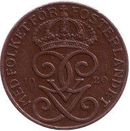 Монета 1 эре. 1929 год, Швеция. (прямая "2") Монета 1 эре. 1929 год, Швеция. (прямая "2")