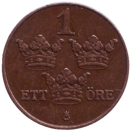 Монета 1 эре. 1929 год, Швеция. (прямая "2")