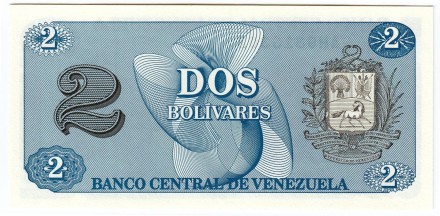Банкнота 2 боливара. 1989 год, Венесуэла.