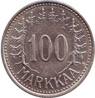 Монета 100 марок, 1958 год, Финляндия.