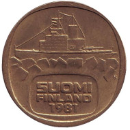 Монета 5 марок, 1981 год, Финляндия. Ледокол Урхо. Монета 5 марок, 1981 год, Финляндия. Ледокол Урхо.