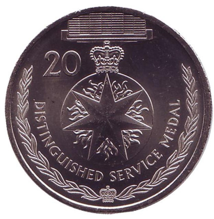 Монета 20 центов. 2017 год, Австралия. Медаль за выдающуюся службу. Легенды АНЗАК.