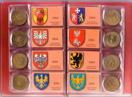 Набор монет в альбоме. 2004-2005 года. Польша. Польские воеводства. Набор монет в альбоме. 2004-2005 года. Польша. Польские воеводства.