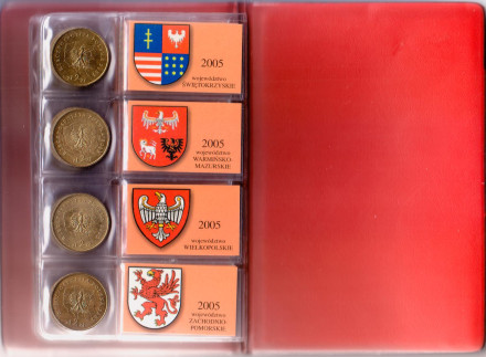 Набор монет в альбоме. 2004-2005 года. Польша. Польские воеводства. Набор монет в альбоме. 2004-2005 года. Польша. Польские воеводства.