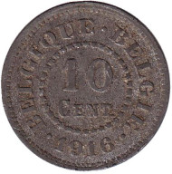 Монета 10 сантимов. 1916 год, Бельгия. Монета 10 сантимов. 1916 год, Бельгия.