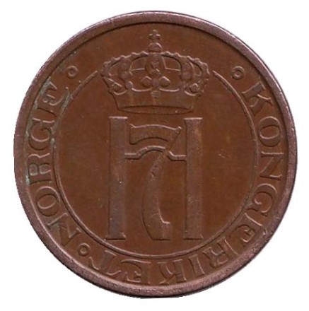 Монета 2 эре. 1952 год, Норвегия. Старый тип.