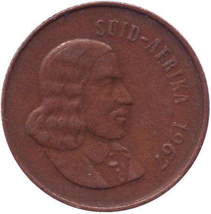 Монета 2 цента. 1967 год, Южная Африка. (Suid Afrika). Белохвостый гну.