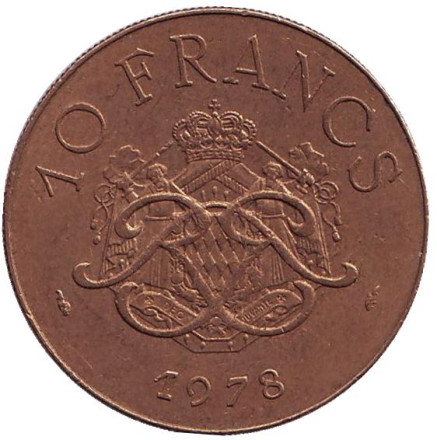 Монета 10 франков. 1978 год, Монако. Князь Монако Ренье III.
