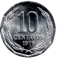 Монета 10 сентаво. 1976 год, Чили. Монета 10 сентаво. 1976 год, Чили.