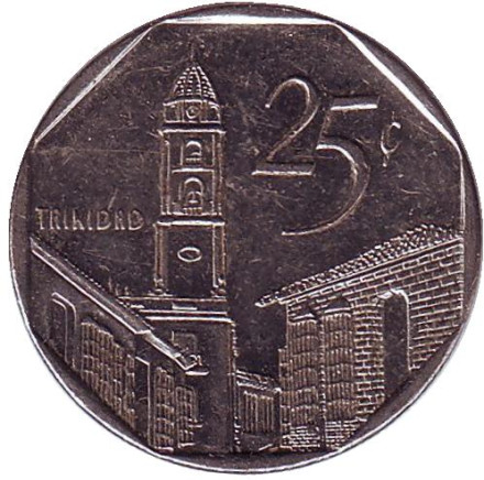 Монета 25 сентаво. 2002 год, Куба. Город-музей Тринидад.