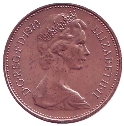 Монета 2 новых пенса. 1973 год, Великобритания. Монета 2 новых пенса. 1973 год, Великобритания.