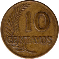 Монета 10 сентаво. 1964 год, Перу. Монета 10 сентаво. 1964 год, Перу.