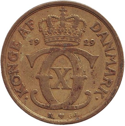 Монета 1 крона. 1929 год, Дания.
