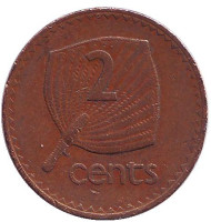 Монета 2 цента. 1981 год, Фиджи. Веерная пальма. Монета 2 цента. 1981 год, Фиджи. Веерная пальма.