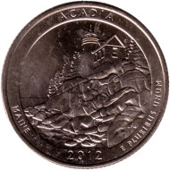 Монета 25 центов (S). 2012 год, США. Национальный парк Акадия. Парк № 13. Монета 25 центов (S). 2012 год, США. Национальный парк Акадия. Парк № 13.