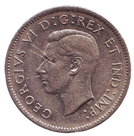 Монета 5 центов. 1942 год, Канада. Старый тип. Бобр. Монета 5 центов. 1942 год, Канада. Старый тип. Бобр.