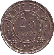 Монета 25 центов, 1991 год, Белиз. Монета 25 центов, 1991 год, Белиз.
