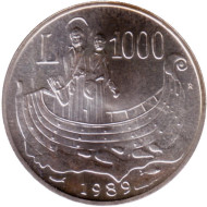 Монета 1000 лир. 1989 год, Сан-Марино. Шестнадцать веков истории. Монета 1000 лир. 1989 год, Сан-Марино. Шестнадцать веков истории.