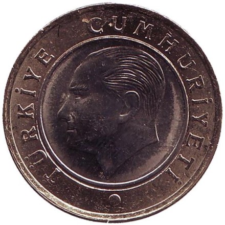 Монета 1 лира. 2014 год, Турция. UNC.