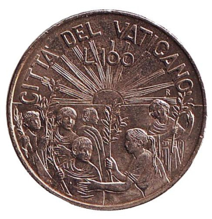 Монета 100 лир. 1999 год, Ватикан. Право на мир.