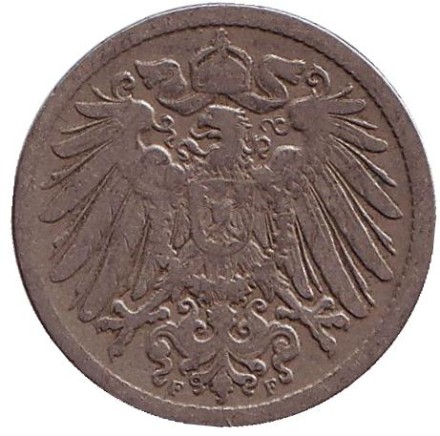Монета 10 пфеннигов. 1896 год (F), Германская империя. Монета 10 пфеннигов. 1896 год (F), Германская империя.
