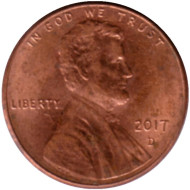 Монета 1 цент. 2017 год (D), США. Линкольн.