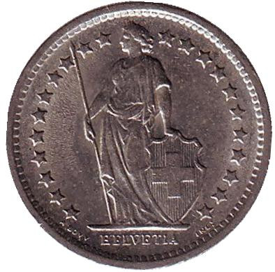 Монета 1/2 франка. 1970 год, Швейцария. Монета 1/2 франка. 1970 год, Швейцария.