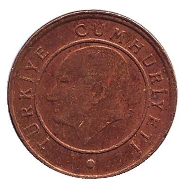 Монета 1 куруш. 2009 год, Турция. Из обращения.