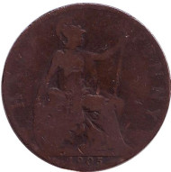 Монета 1/2 пенни. 1905 год, Великобритания. Монета 1/2 пенни. 1905 год, Великобритания.