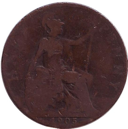 Монета 1/2 пенни. 1905 год, Великобритания.