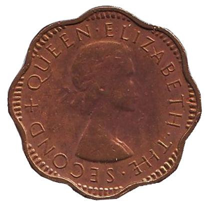 Монета 2 цента. 1955 год, Цейлон.