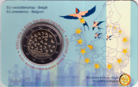Монета 2 евро. 2024 год, Бельгия. Председательство Бельгии в Европейском Союзе. (Надпись: Belgie).