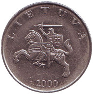 Монета 1 лит. 2000 год, Литва. Рыцарь.