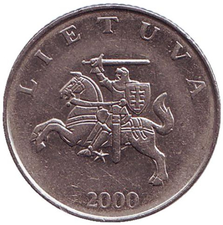 Монета 1 лит. 2000 год, Литва. Рыцарь.