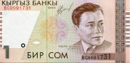 Банкнота 1 сом. 1999 год, Киргизия. Абдылас Малдыбаев. Банкнота 1 сом. 1999 год, Киргизия. Абдылас Малдыбаев.