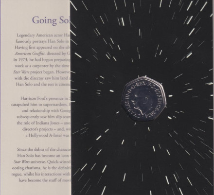 Монета 50 пенсов. 2024 год, Великобритания. Звездные войны - Хан Соло и Чубакка. В буклете.