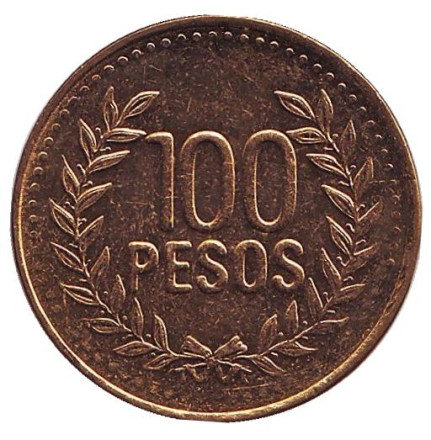 Монета 100 песо. 2011 год, Колумбия. UNC.