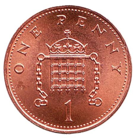 Монета 1 пенни. 1999 год, Великобритания. BU. (Немагнитная)