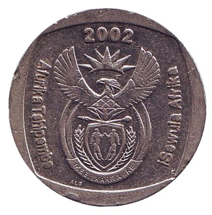 Монета 5 рандов. 2002 год, ЮАР. Антилопа гну.